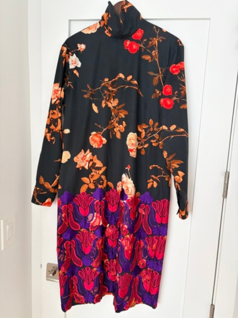 Dries Van Noten Women's Black Floral Print Midi Dress Size 42